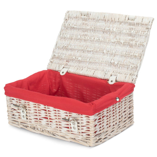 35cm Whitewash Willow Wicker Picnic Basket-0
