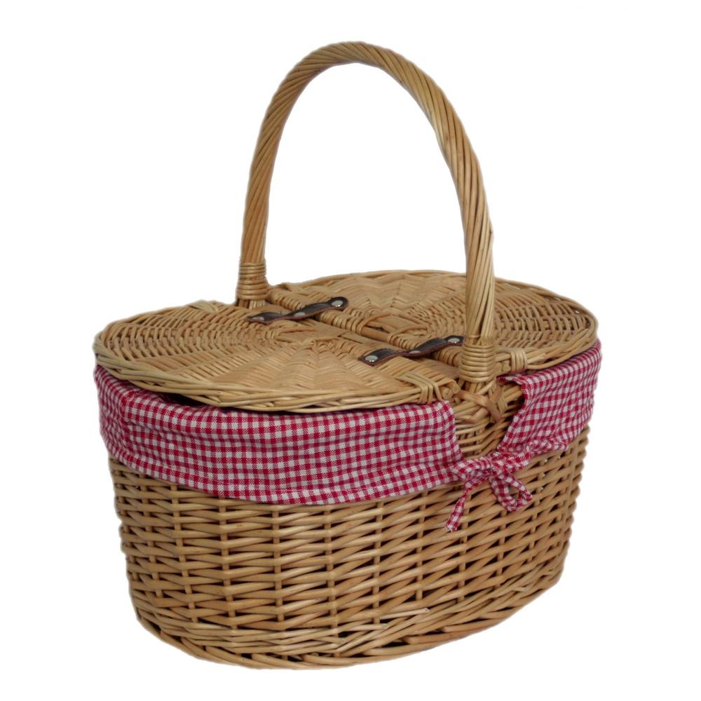 Gingham Lining Oval Butterfly Lidded Picnic Basket-0