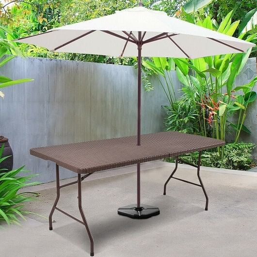 6 Feet Folding Portable Rattan Table with Carrying Handle-1
